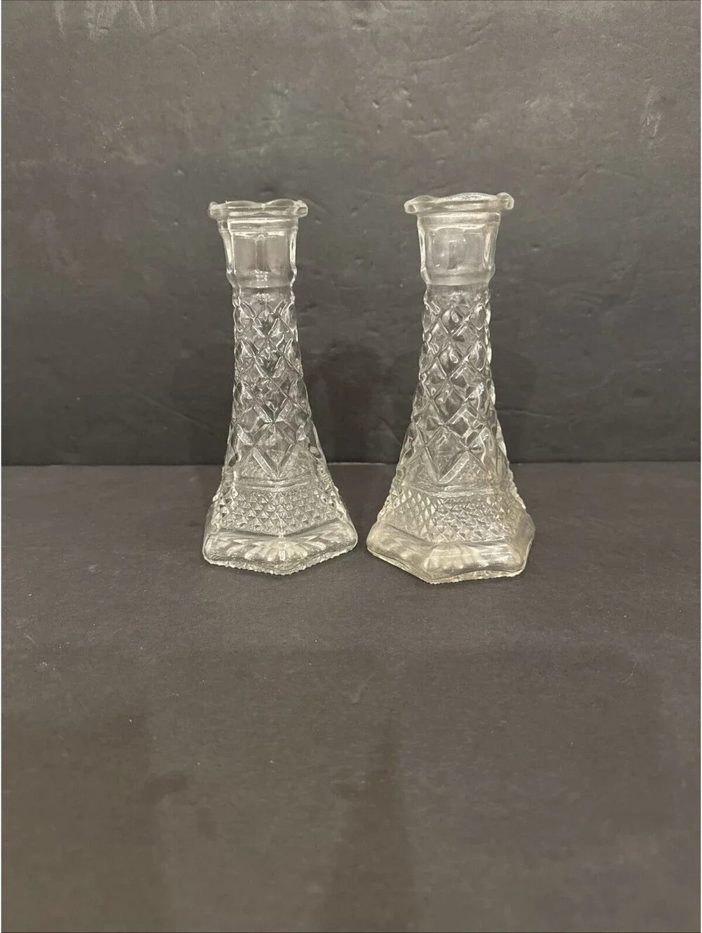 Anchor Hocking Wexford Clear Glass Bud Vase Candlesticks 6⅛